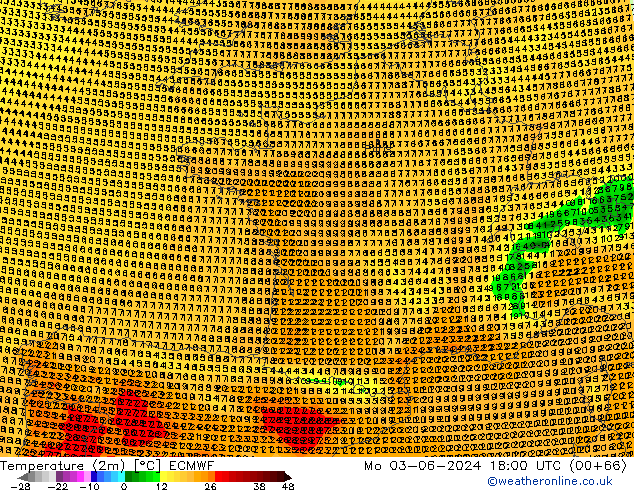 mapa temperatury (2m) ECMWF pon. 03.06.2024 18 UTC