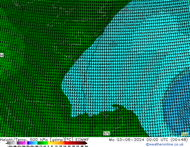 Height/Temp. 500 hPa ECMWF Mo 03.06.2024 00 UTC