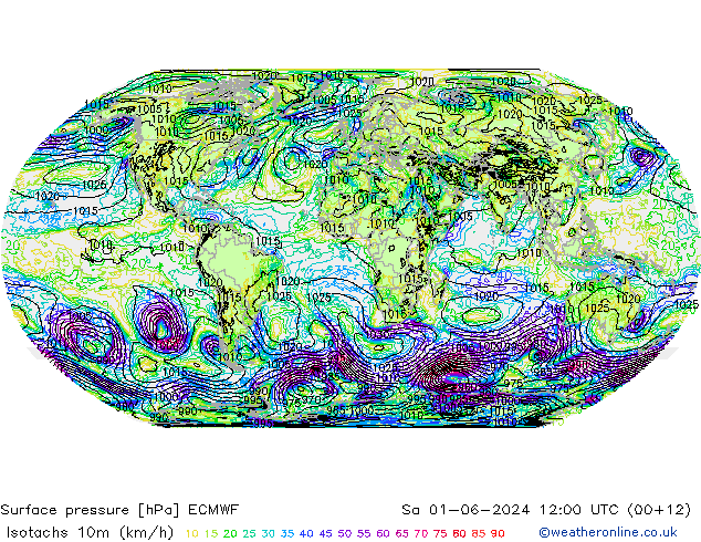 Isotachs (kph) ECMWF Sáb 01.06.2024 12 UTC