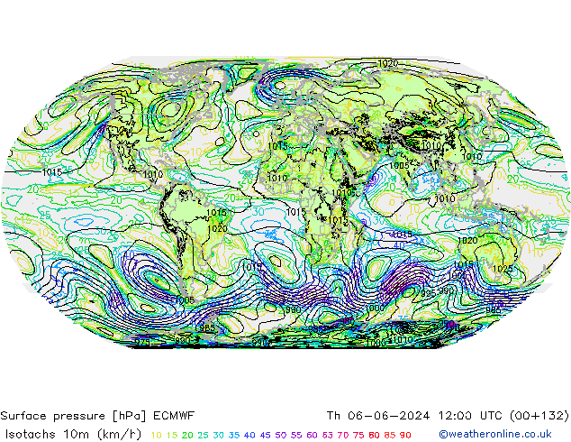 Isotachs (kph) ECMWF gio 06.06.2024 12 UTC