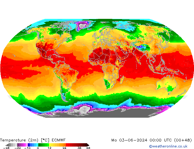 Temperatuurkaart (2m) ECMWF ma 03.06.2024 00 UTC