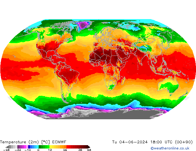 Temperaturkarte (2m) ECMWF Di 04.06.2024 18 UTC