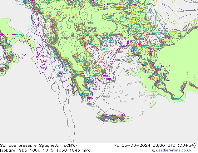 Bodendruck Spaghetti ECMWF Mo 03.06.2024 06 UTC