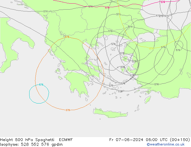 Height 500 hPa Spaghetti ECMWF pt. 07.06.2024 06 UTC
