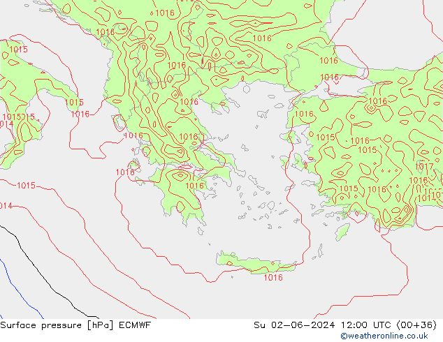 Luchtdruk (Grond) ECMWF zo 02.06.2024 12 UTC