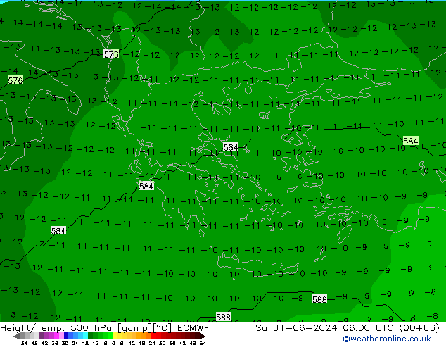 Hoogte/Temp. 500 hPa ECMWF za 01.06.2024 06 UTC