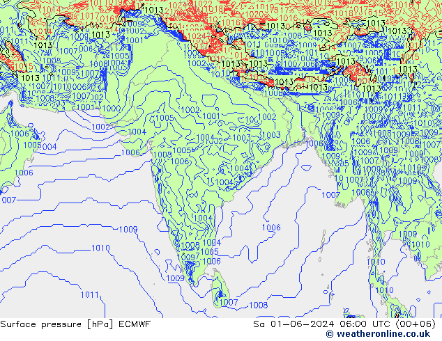 Surface pressure ECMWF Sa 01.06.2024 06 UTC