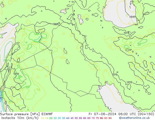 Eşrüzgar Hızları (km/sa) ECMWF Cu 07.06.2024 06 UTC