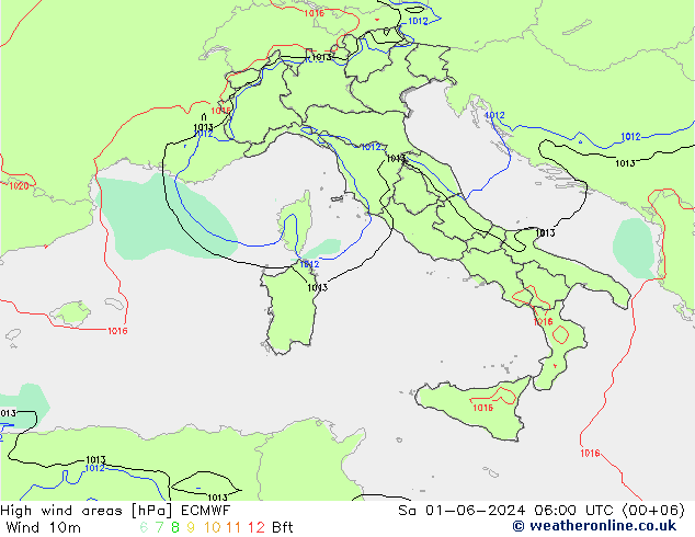 High wind areas ECMWF Sáb 01.06.2024 06 UTC