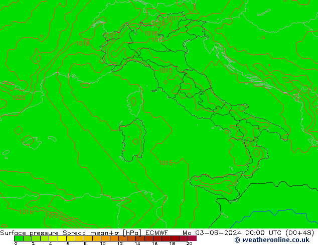 Surface pressure Spread ECMWF Mo 03.06.2024 00 UTC