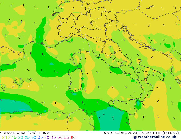 Viento 10 m ECMWF lun 03.06.2024 12 UTC