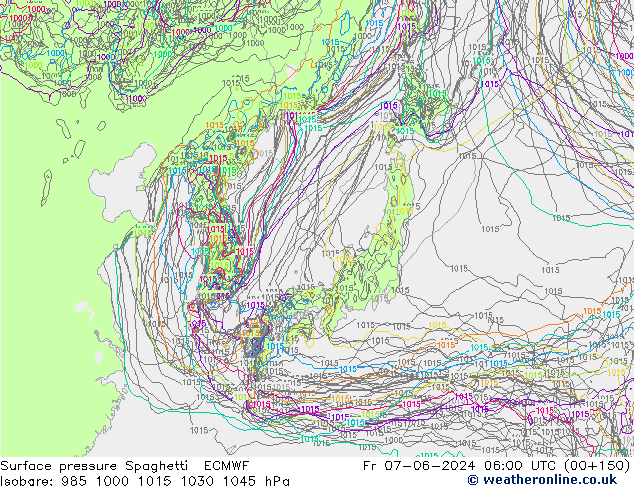 Bodendruck Spaghetti ECMWF Fr 07.06.2024 06 UTC