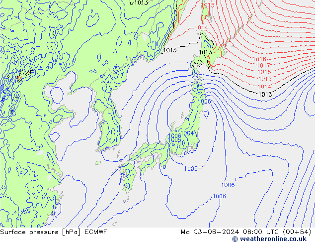 Atmosférický tlak ECMWF Po 03.06.2024 06 UTC