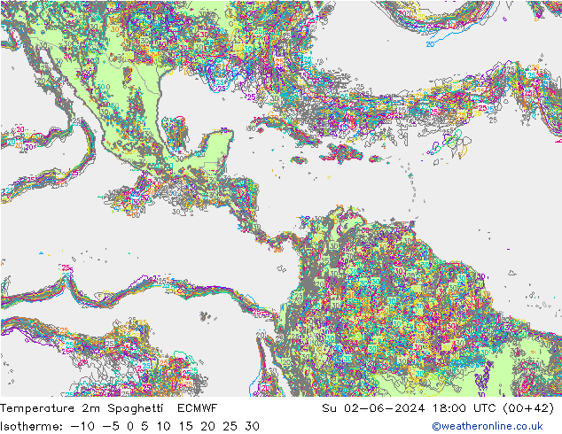 Temperatura 2m Spaghetti ECMWF dom 02.06.2024 18 UTC