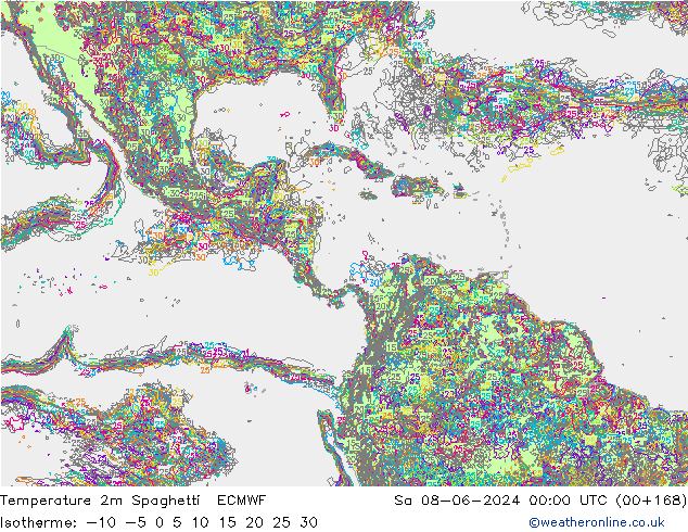 Temperature 2m Spaghetti ECMWF So 08.06.2024 00 UTC