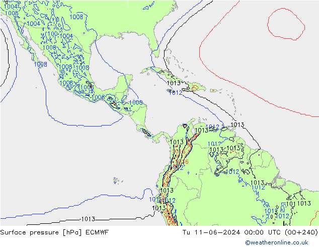 Surface pressure ECMWF Tu 11.06.2024 00 UTC