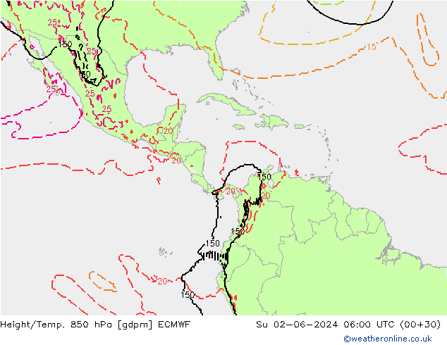 Height/Temp. 850 hPa ECMWF Dom 02.06.2024 06 UTC