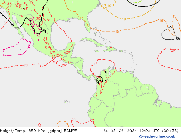Height/Temp. 850 hPa ECMWF dom 02.06.2024 12 UTC