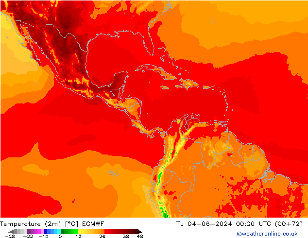 Temperature (2m) ECMWF Tu 04.06.2024 00 UTC