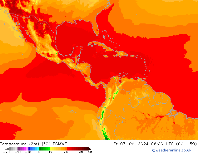 Temperature (2m) ECMWF Pá 07.06.2024 06 UTC