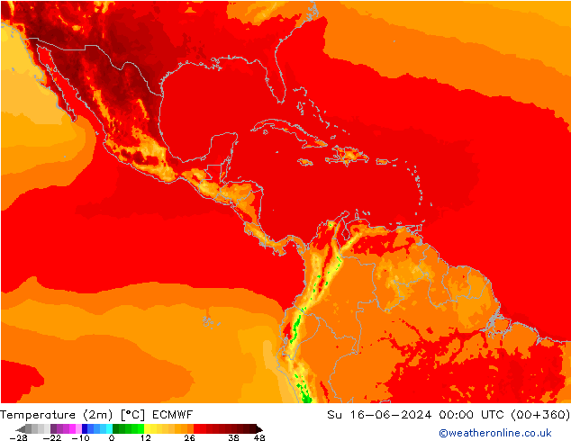 Sıcaklık Haritası (2m) ECMWF Paz 16.06.2024 00 UTC