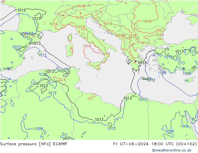 pressão do solo ECMWF Sex 07.06.2024 18 UTC