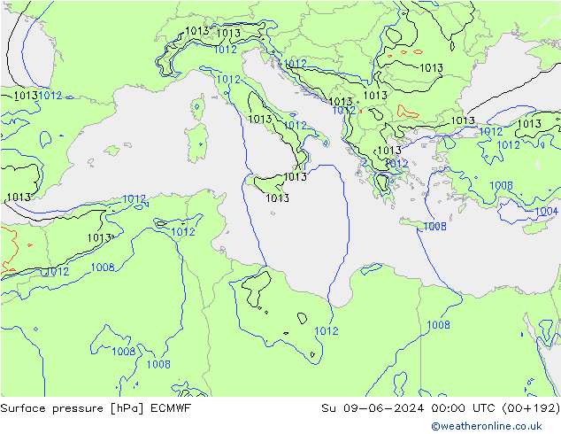 приземное давление ECMWF Вс 09.06.2024 00 UTC