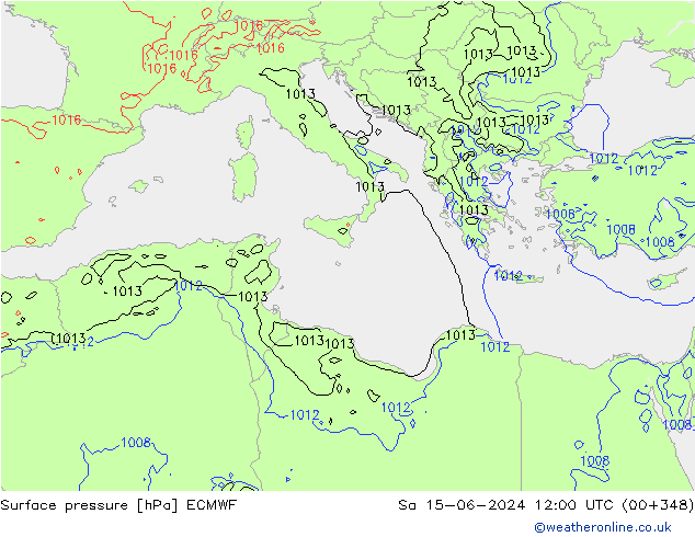 Surface pressure ECMWF Sa 15.06.2024 12 UTC