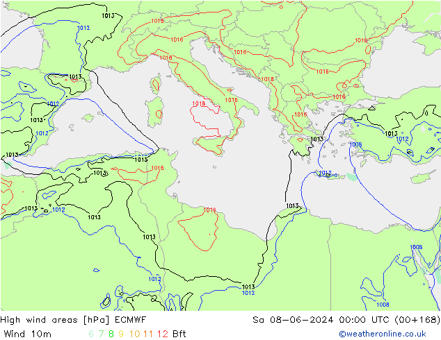 High wind areas ECMWF Sa 08.06.2024 00 UTC