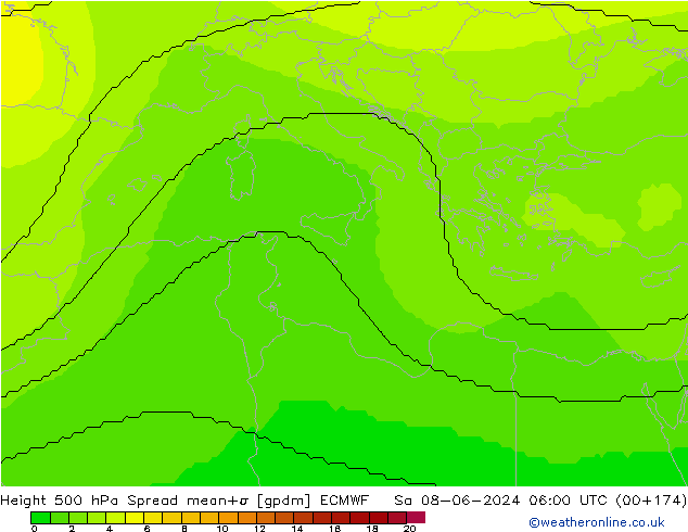 Height 500 hPa Spread ECMWF Sáb 08.06.2024 06 UTC