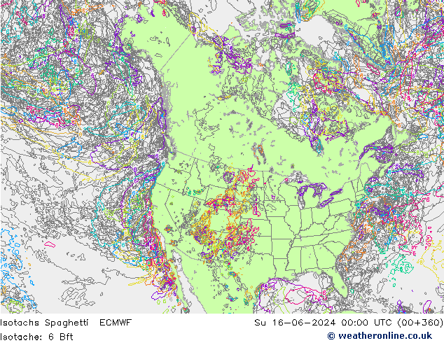 Isotachs Spaghetti ECMWF Su 16.06.2024 00 UTC