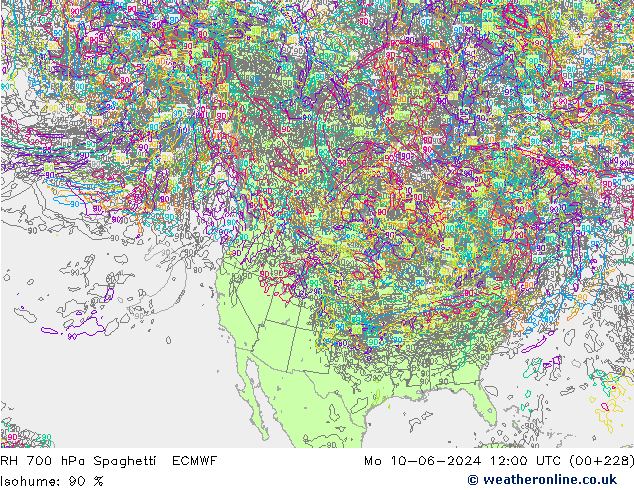 RH 700 hPa Spaghetti ECMWF Mo 10.06.2024 12 UTC