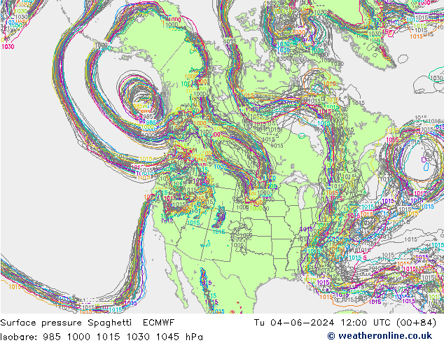 pressão do solo Spaghetti ECMWF Ter 04.06.2024 12 UTC