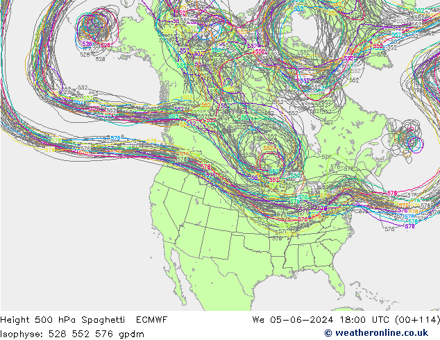 Height 500 hPa Spaghetti ECMWF  05.06.2024 18 UTC