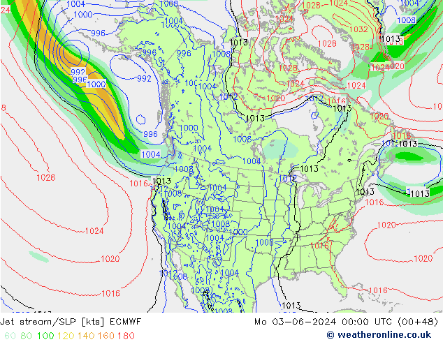 Jet stream/SLP ECMWF Po 03.06.2024 00 UTC