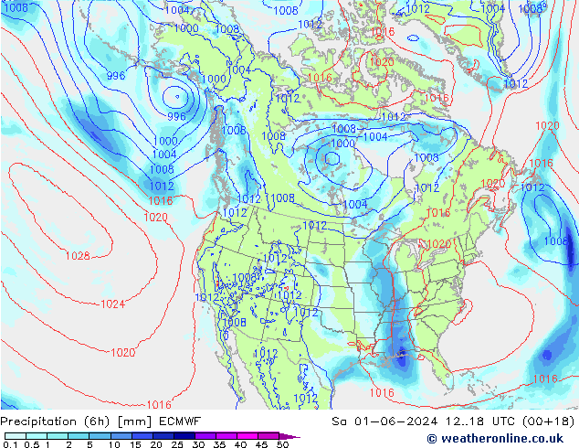 Precipitação (6h) ECMWF Sáb 01.06.2024 18 UTC