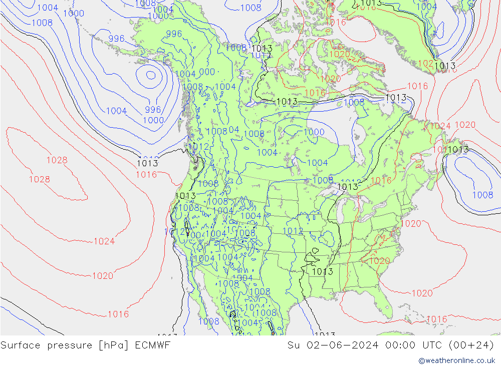 Surface pressure ECMWF Su 02.06.2024 00 UTC