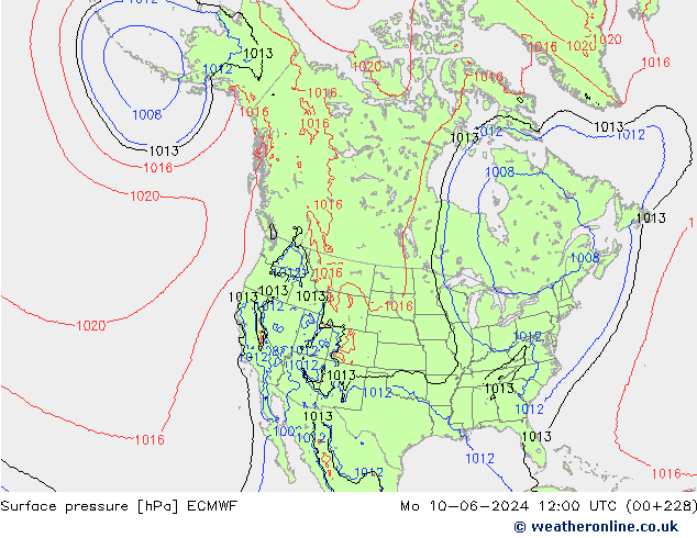 Presión superficial ECMWF lun 10.06.2024 12 UTC