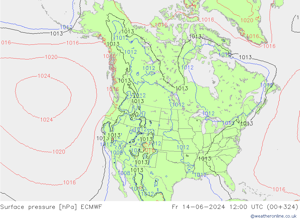 Luchtdruk (Grond) ECMWF vr 14.06.2024 12 UTC