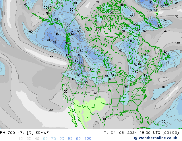 Humidité rel. 700 hPa ECMWF mar 04.06.2024 18 UTC