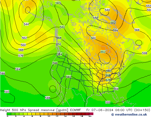 500 hPa Yüksekliği Spread ECMWF Cu 07.06.2024 06 UTC