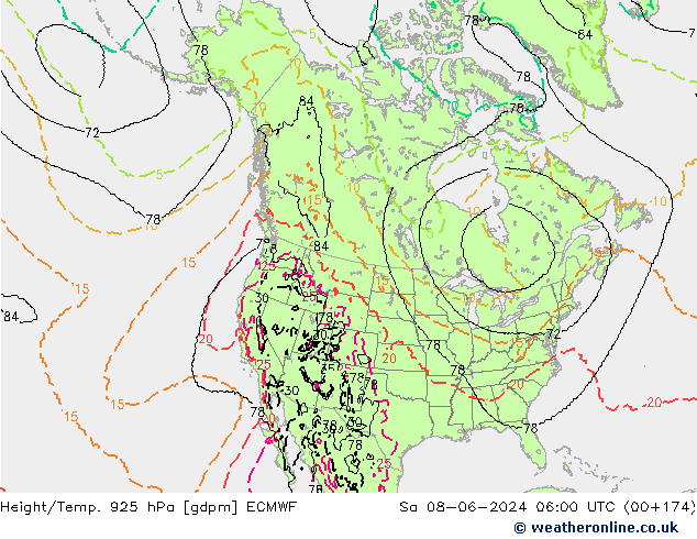 Geop./Temp. 925 hPa ECMWF sáb 08.06.2024 06 UTC