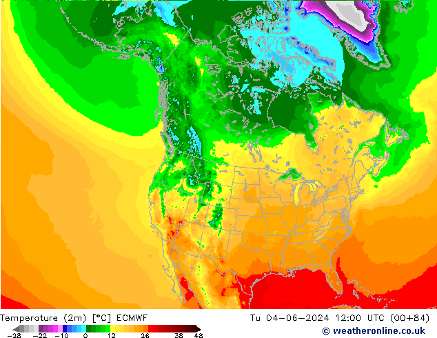 Temperature (2m) ECMWF Tu 04.06.2024 12 UTC