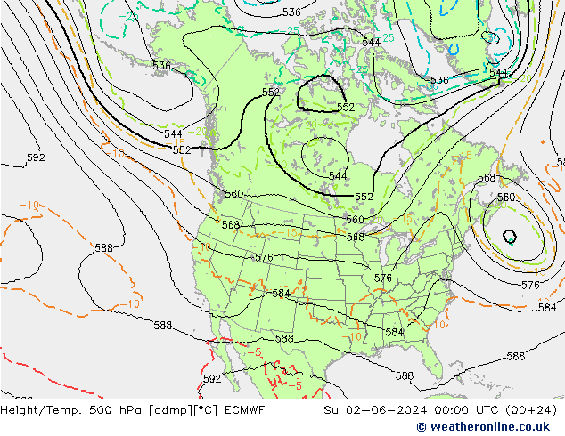 Height/Temp. 500 hPa ECMWF So 02.06.2024 00 UTC