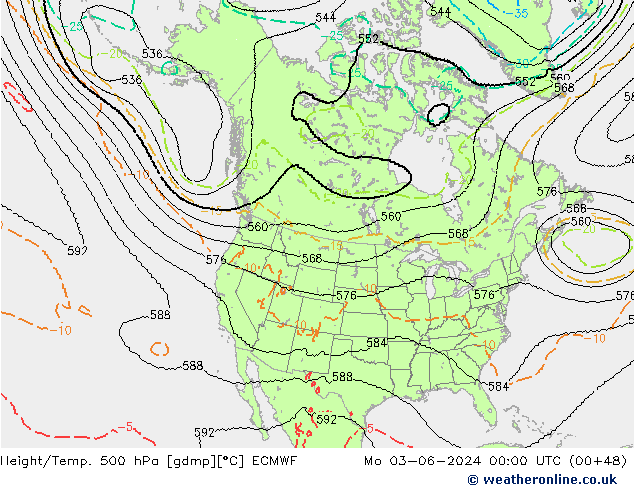 Height/Temp. 500 hPa ECMWF Mo 03.06.2024 00 UTC