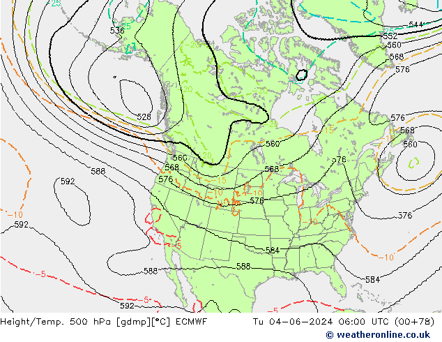 Height/Temp. 500 hPa ECMWF Di 04.06.2024 06 UTC