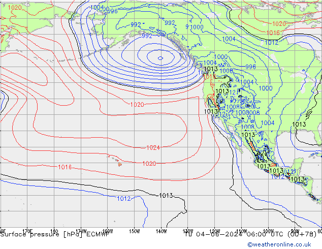 pressão do solo ECMWF Ter 04.06.2024 06 UTC