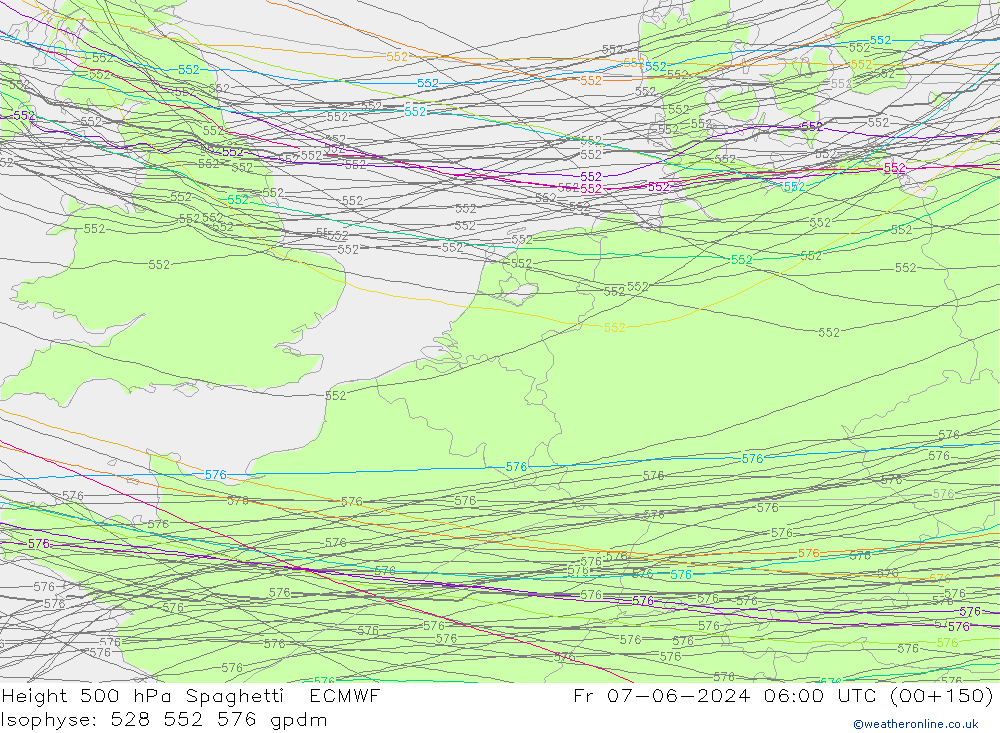 500 hPa Yüksekliği Spaghetti ECMWF Cu 07.06.2024 06 UTC