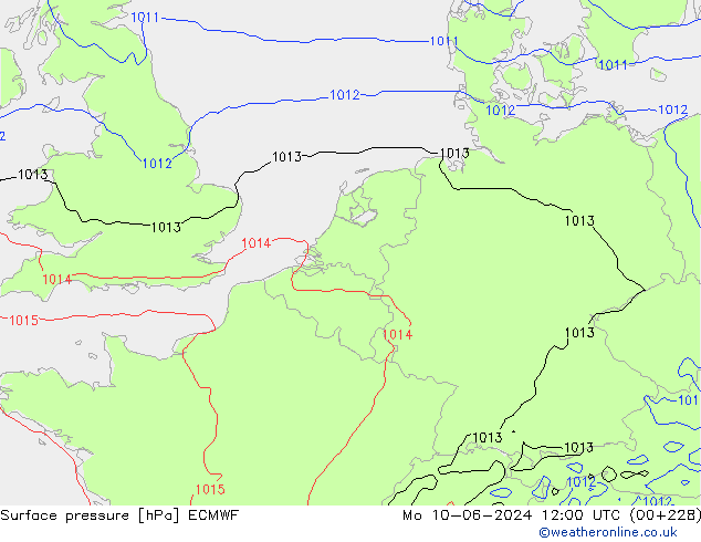 Presión superficial ECMWF lun 10.06.2024 12 UTC