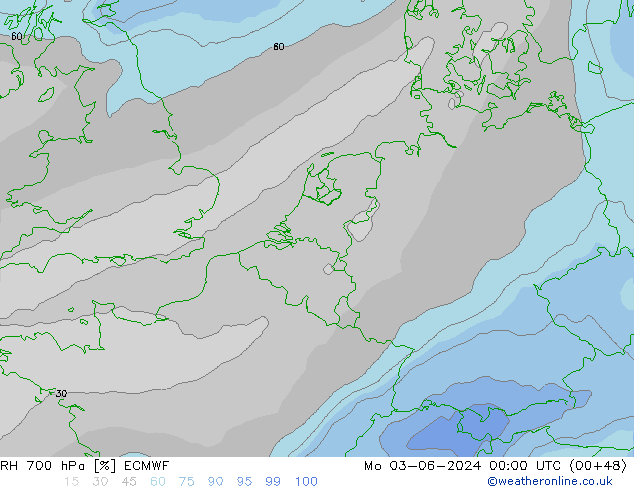 Humidité rel. 700 hPa ECMWF lun 03.06.2024 00 UTC